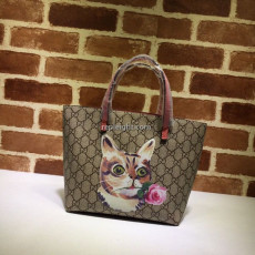 GUCCI-410812 8594 구찌 칠드런 GG수프림 캔버스 고양이 프린트 토트 백 핑크
