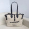 BURBERRY-80313181 버버리 화이트/블랙 미디엄 소프트 코튼 캔버스 벨트 백