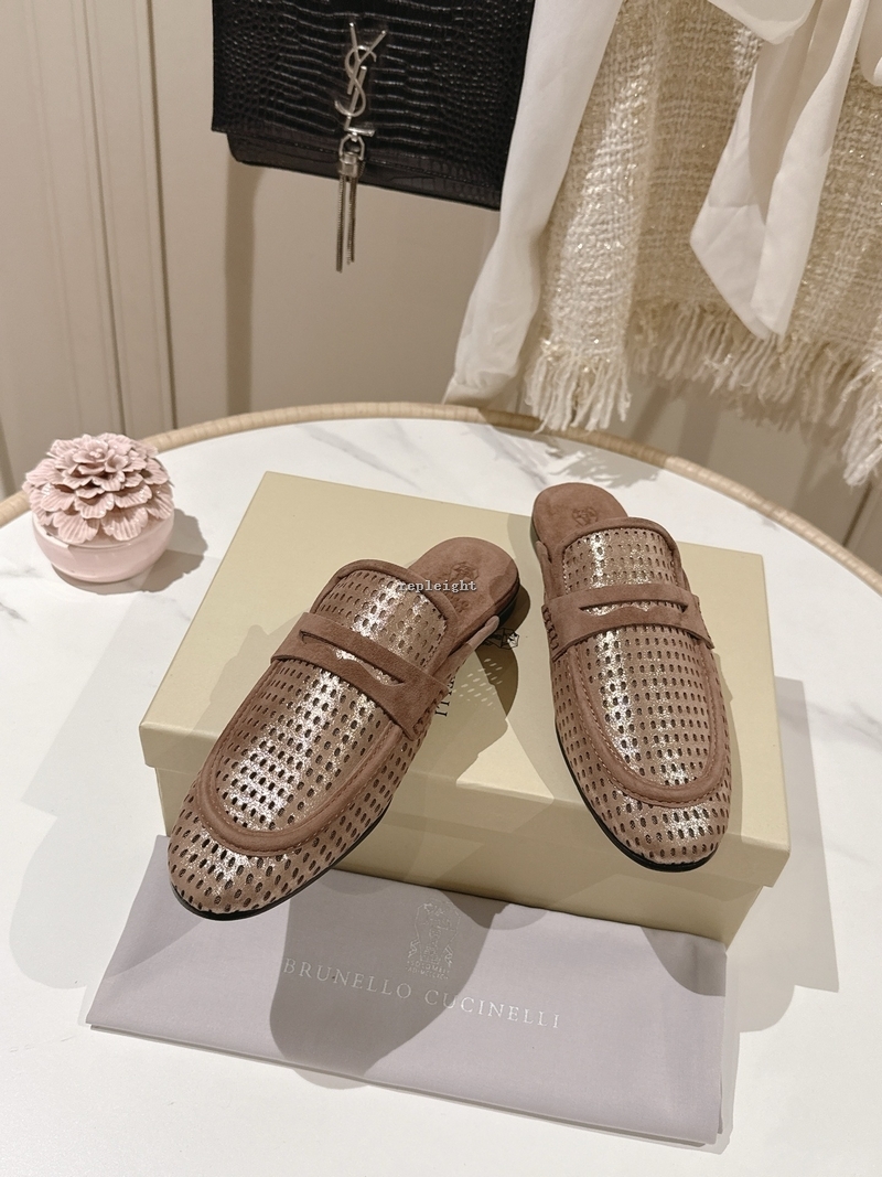 브루넬로 쿠치넬리 Brunello Cucinelli  261MZDVC3211 가죽 스파클링 네트 뮬